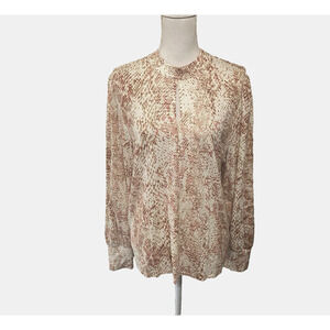 Chicos Snake Print‎ Top Womens Sz 2 US L Brown Orange Lightweight Keyhole